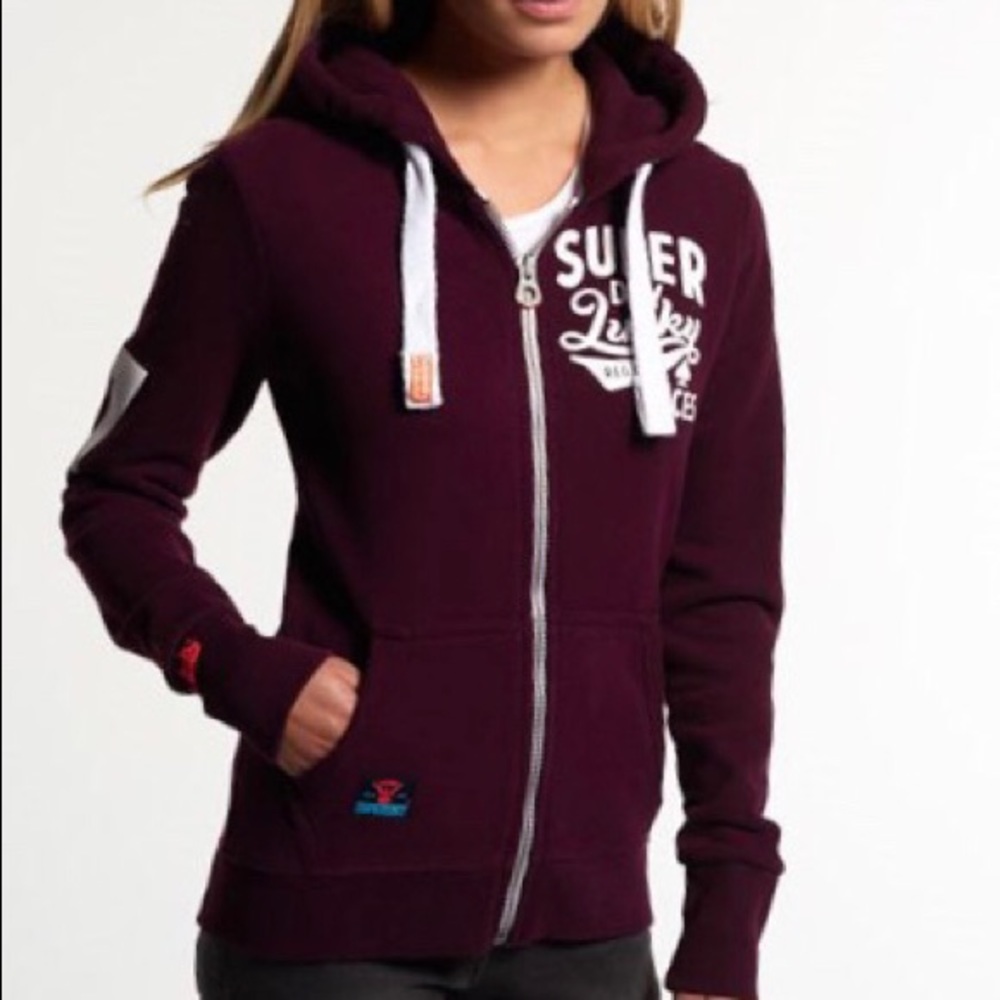 Purple SuperDry lucky aces zip hoodie
